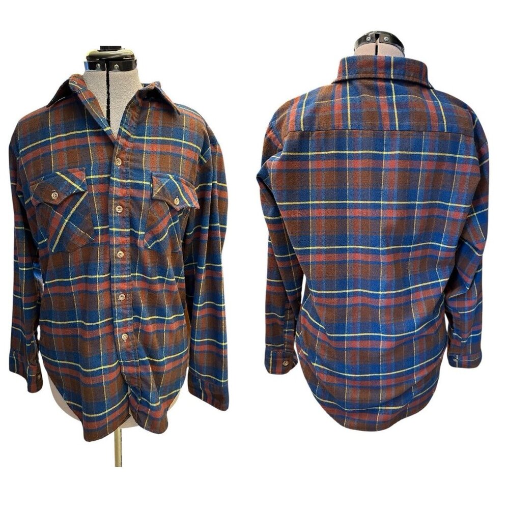 Vintage Genuine Roebucks Long Sleeve Flannel Shirt  Plaid Mens Medium 15-15 1/2